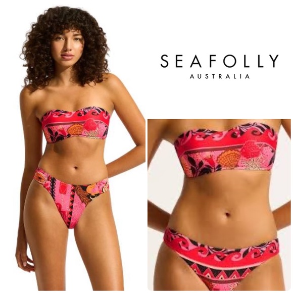 Seafolly Other - 🆕 Seafolly 👙 US 6 • ATLANTIS • High Leg Ruched Side Bottom • Bustier Bandeau
